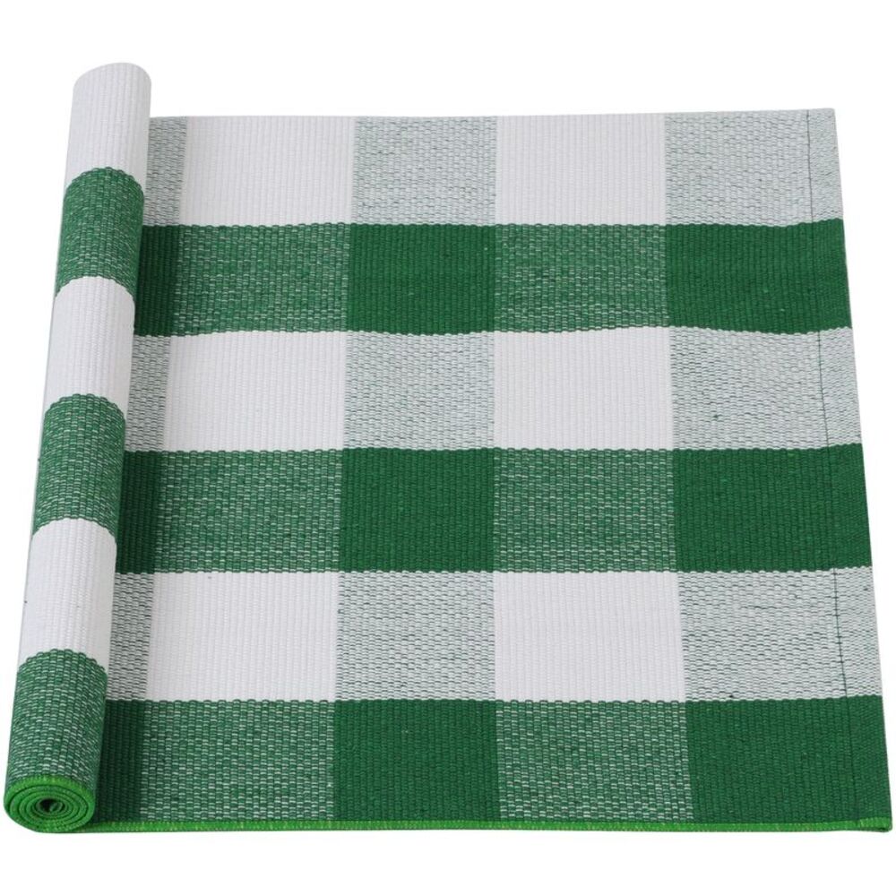 Buffalo Check Rug Plaid Outdoor Door Mat Cotton Gingham 51"x24" Green & White